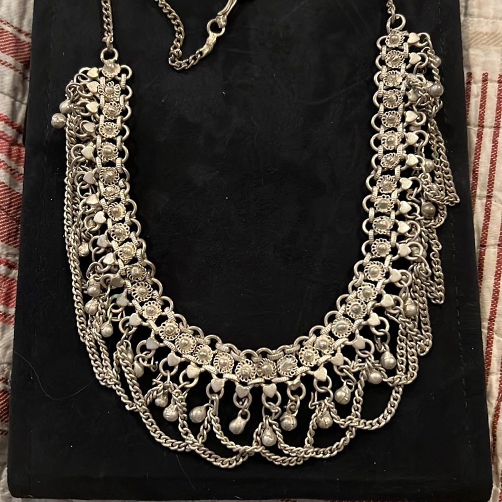 Vintage Silver Tribal bell necklace choker 18”